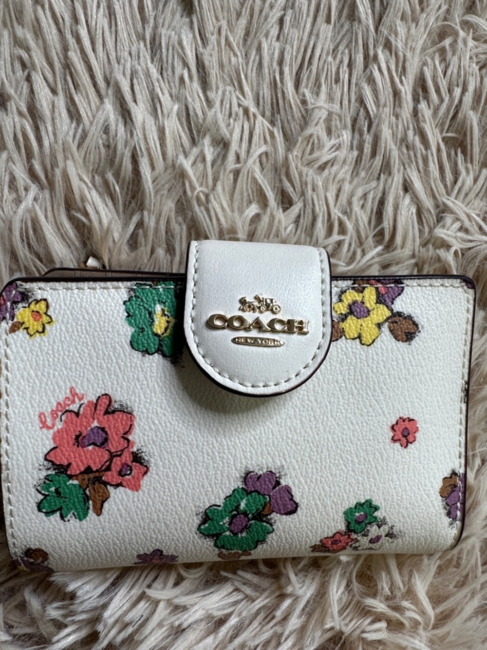 COACH White Floral Small Snap Wallet